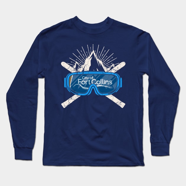 Ski Fort Collins Colorado Flag Skiing Winter Sports Long Sleeve T-Shirt by E